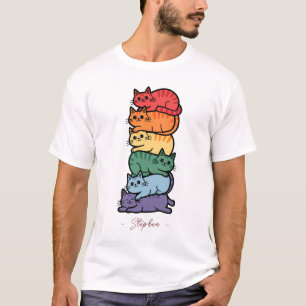 Camiseta Gatos Arco-Íris Empilhados - Celebração do Orgulho