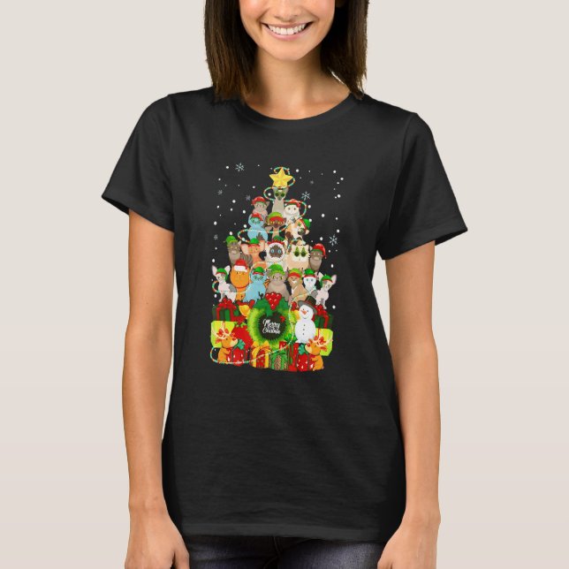 Camiseta Gatos Árvore Natal Feliz Natal Ca (Frente)