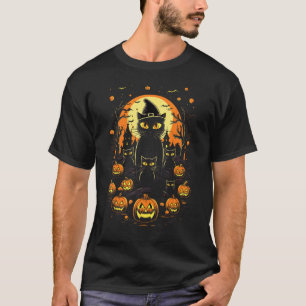Camiseta Gatos Assustadores e Abóboras Chapéu de Bruxa de H