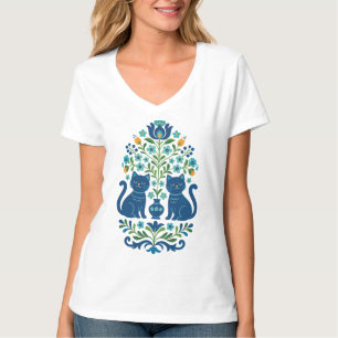 Camiseta Gatos azuis da arte popular – Design caprichoso de