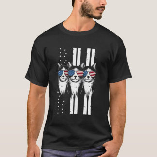 Camiseta Gatos Bandeira EUA Fogos de Artifício 4 de Julho M