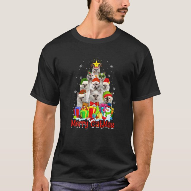 Camiseta Gatos Birmanes Chapéu de Papai Noel Gato Alegre Na (Frente)