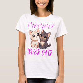 Camiseta Gatos Bonitos com Mamães Rosa Amam Tipografia de G
