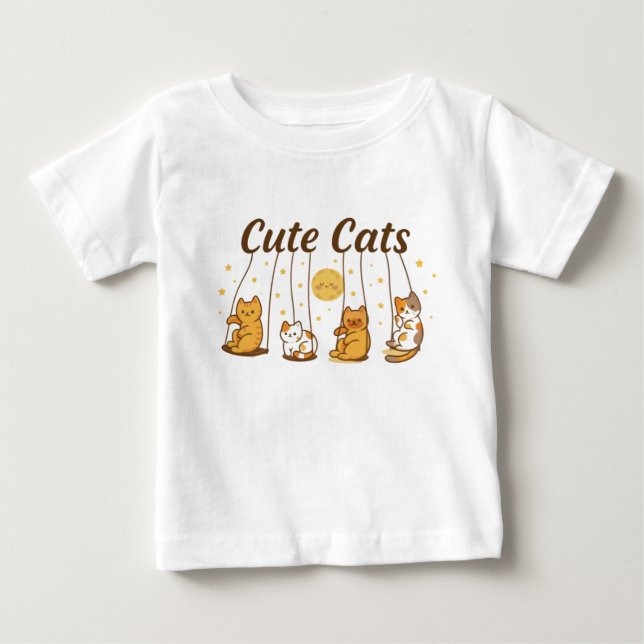 Camiseta Gatos bonitos em Swings Bebê Bodyfit (Frente)
