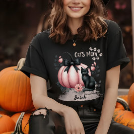 Camiseta Gatos Bonitos Mãe, Halloween, Rosa Personalizado