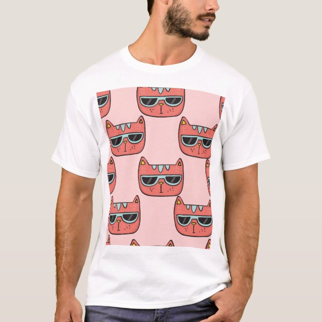 Camiseta Gatos bonitos rostos, padrão perfeito. (Frente)