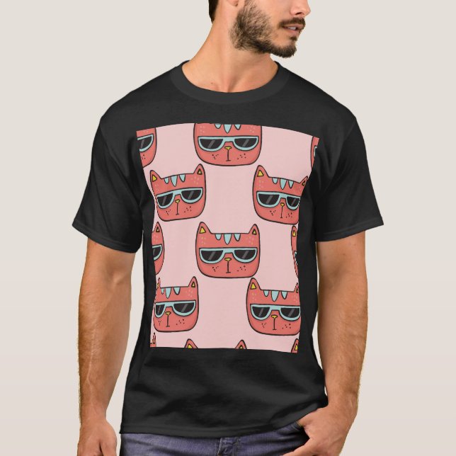 Camiseta Gatos bonitos rostos, padrão perfeito. (Frente)