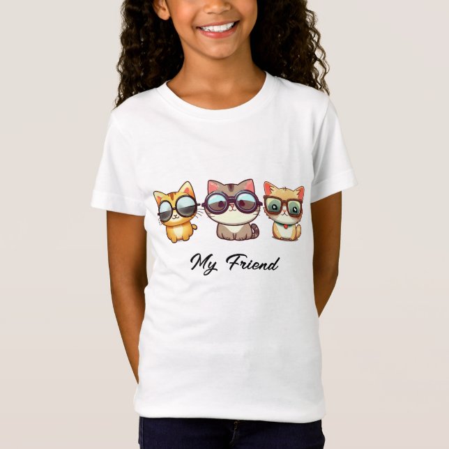 Camiseta Gatos Bonitos Vestindo Óculos Meu Amigo Alterar Te (Frente)
