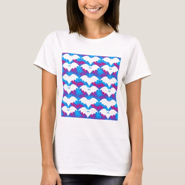 Camiseta Gatos Brancos E Arcos Cor-De-Rosa Azul (Frente)