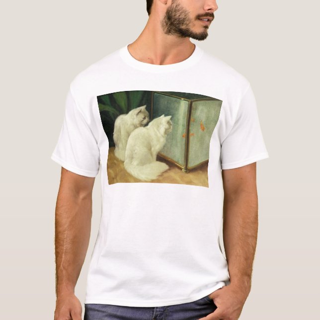 Camiseta Gatos brancos que olham o peixe dourado (Frente)