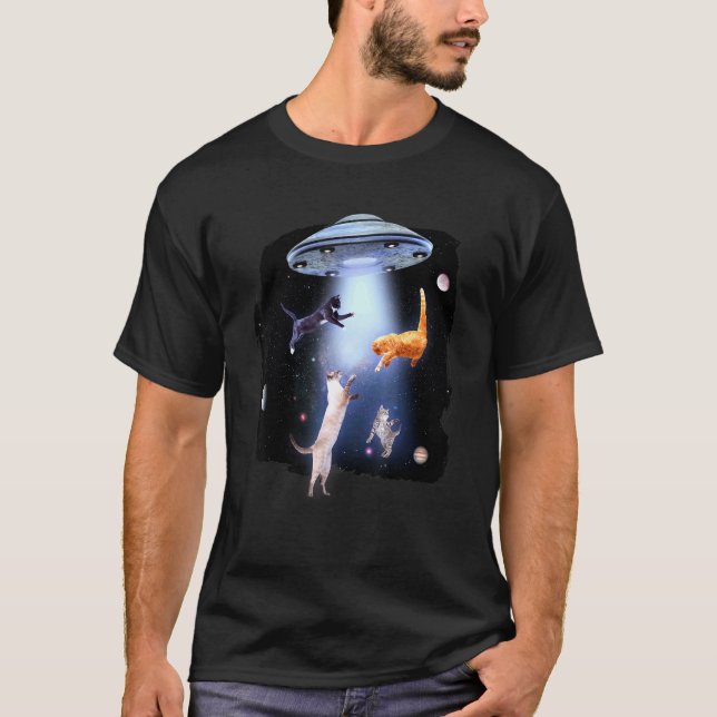Camiseta Gatos Brincando No Ufo Espacial (Frente)