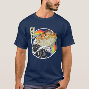Camiseta Gatos Cachorros Comendo Ramen Kanagawa Onda Rainbo
