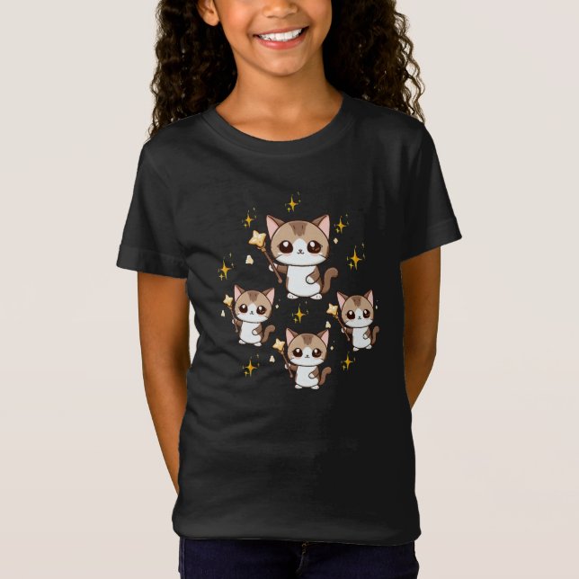 Camiseta Gatos Cachorros Segurando Estrelas de Guerra Mágic (Frente)