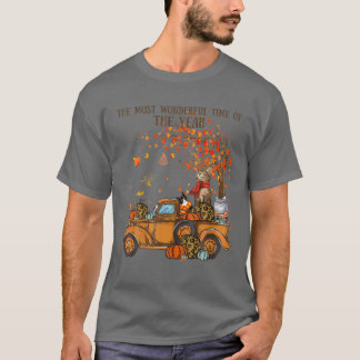 Camiseta Gatos Caem Pumpkin Cheio Caminhão Autumn Tree Deix