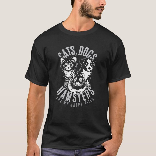 CAMISETA GATOS CÃES CAÇADORES FELIZES PETES AMOR (Frente)