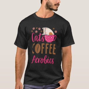 Camiseta Gatos Café Aeróbica Gato Classes de Exercícios Aer