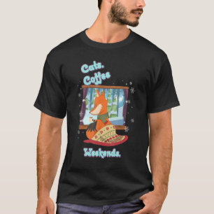 Camiseta Gatos Café Fim De Semana Engraçados Ditos Gráficos