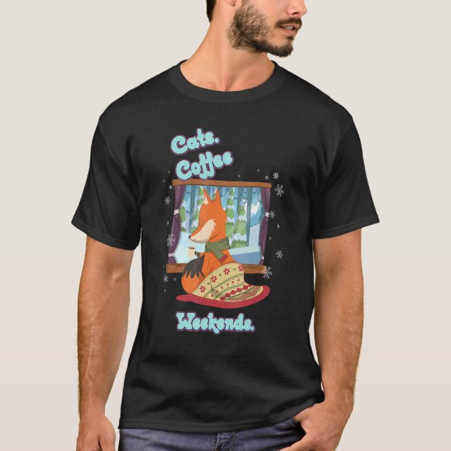 Camiseta Gatos Café Fim De Semana Engraçados Ditos Gráficos (Frente)