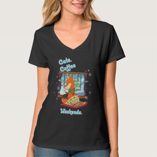 Camiseta Gatos Café Fim De Semana Engraçados Ditos Gráficos (Frente)