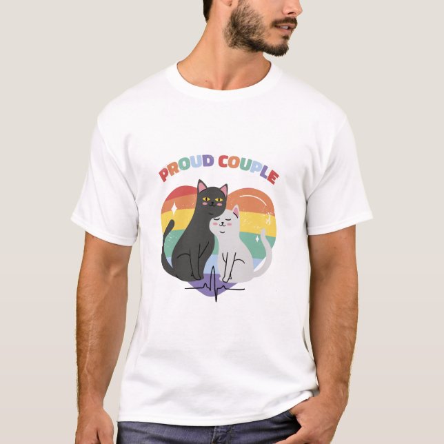 Camiseta Gatos Casais Orgulhosos Coração Arco-Íris (Frente)