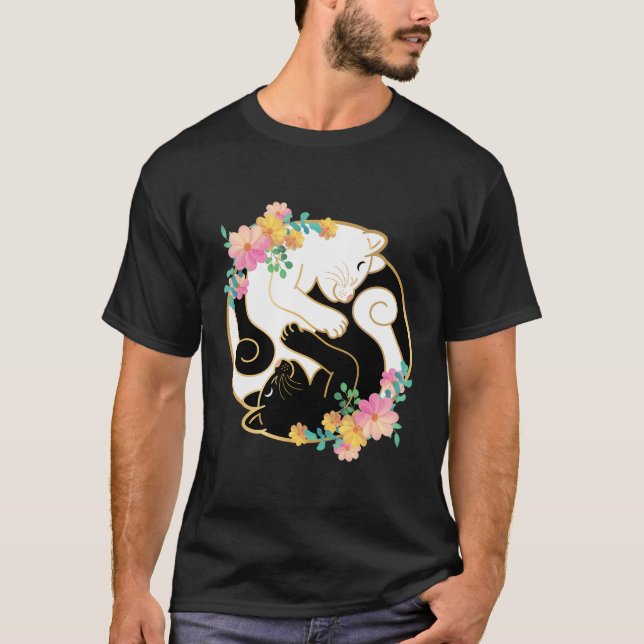 Camiseta Gatos Chineses Bonitos E Adoráveis De Yin E Yang S (Frente)