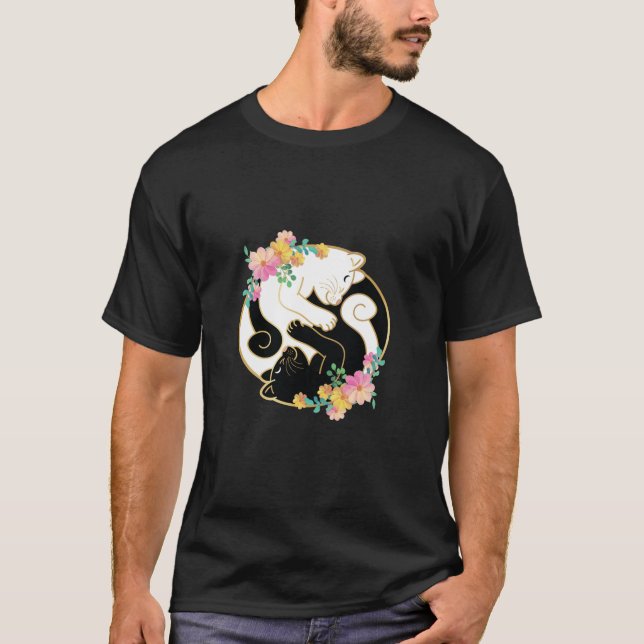 Camiseta Gatos chineses bonitos e adoráveis, Yin e Yang são (Frente)