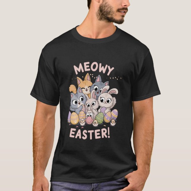 Camiseta Gatos Coelho de Páscoa Meowy (Frente)