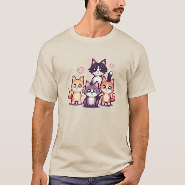 Camiseta Gatos Coloridos Pixelados (Frente)