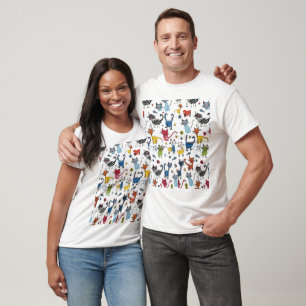 Camiseta Gatos Coloridos Vibrantes Kit de Desenho à Mão de