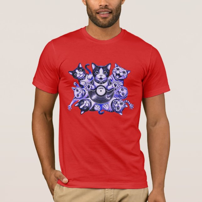 Camiseta gatos com toca-discos (Frente)
