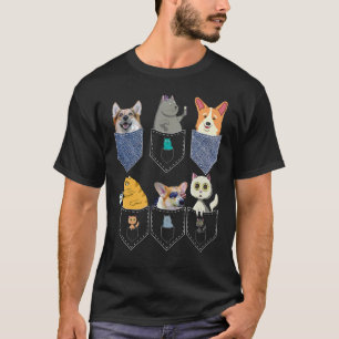 Camiseta Gatos & Corgis Bolsos Pop Gato Corgi Cachorro