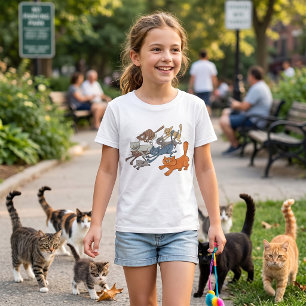 Camiseta Gatos Correndo Padrão Gatinhos Caprichosos