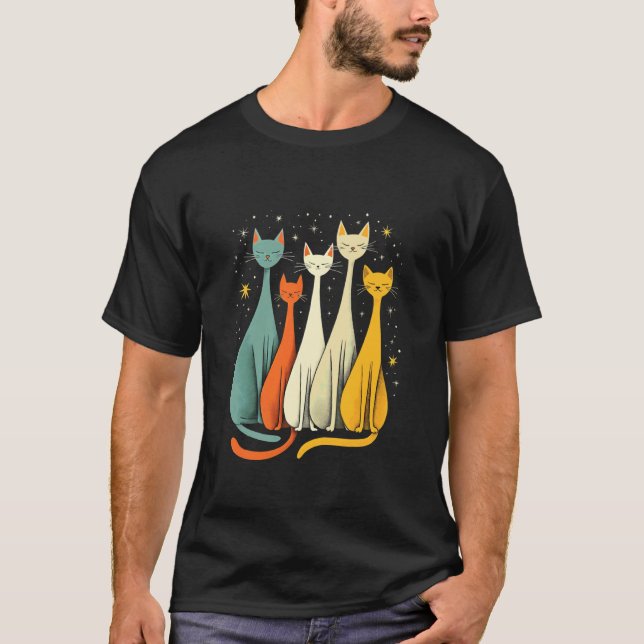 Camiseta Gatos Cósmicos Sob o Céu Noturno (Frente)