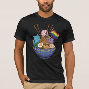 Camiseta Gatos da Bandeira do Arco-íris Ramen Anime Mês do