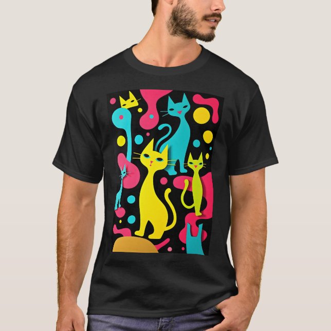Camiseta Gatos de Abstrato Groovy Style de 1970 (Frente)