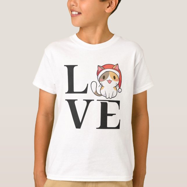 Camiseta Gatos De Amor - Gatinho Papai noel (Frente)