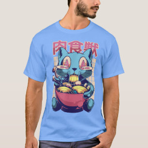 Camiseta Gatos de Anime Ramen Oferecem Noodles Japão
