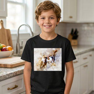 Camiseta Gatos de Aquarela Se Aninhando em Arte Abstrata Su
