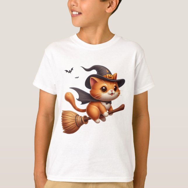 Camiseta Gatos de bruxa do Dia das Bruxas Andando em Bats d (Frente)