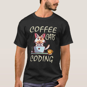 Camiseta Gatos de Café e Programador de Codificação