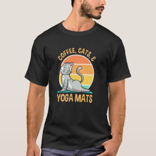 Camiseta Gatos de Café Yoga Sol Poente Retro Divertido Vida