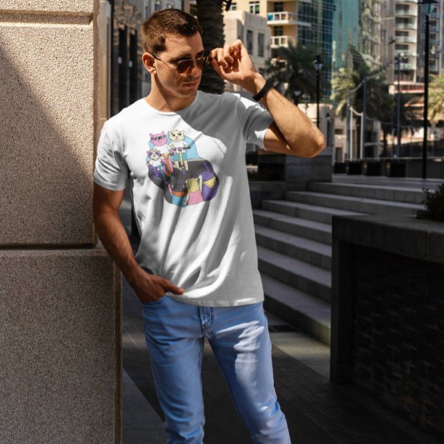 Camiseta Gatos De Cartoon Em Patinetes (Criador carregado)
