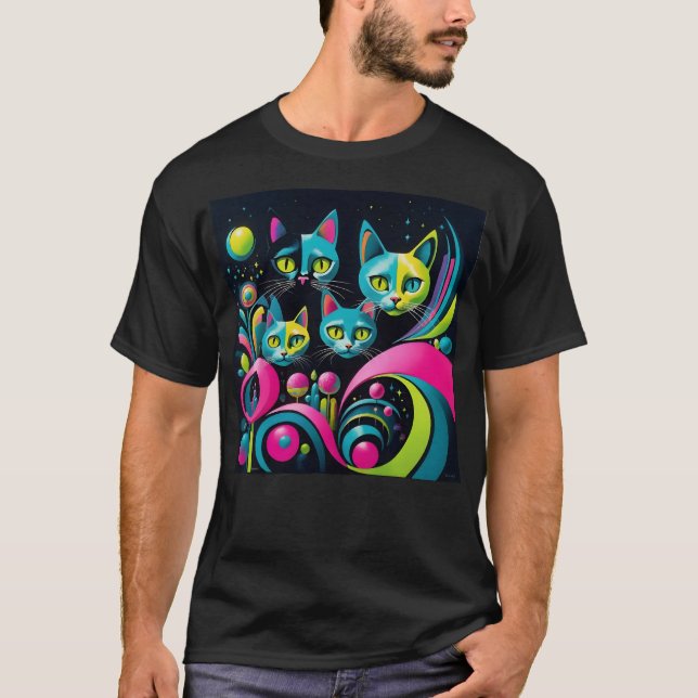Camiseta Gatos de Cartoon Sci-Fi Retro (Frente)