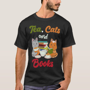 Camiseta Gatos de chá e livros Garrafas de gatos Tea Drinke