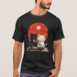 Camiseta Gatos de Desenho Animado Fofos Comendo Sushi com S
