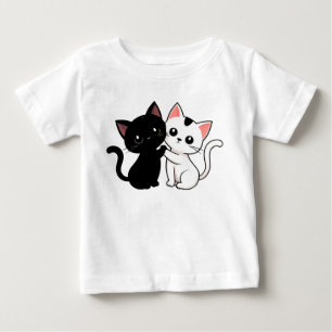Camiseta Gatos de Desenho Animado Fofos Preto e Branco