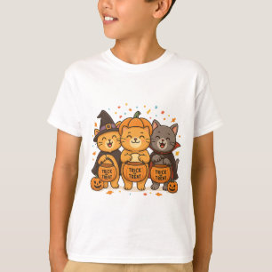 Camiseta Gatos de Dia das Bruxas Bonitos - Camisa-T de Tric