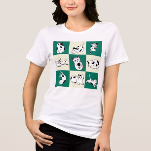 Camiseta Gatos de Doodle Brincando em Floresta Verde e Beig