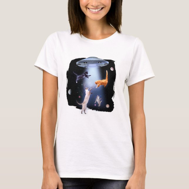 Camiseta Gatos de Espaço OVNI (Frente)