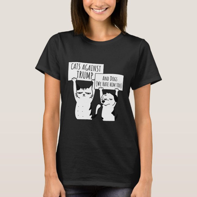 Camiseta Gatos De Gato E Cães Contra Trump (Frente)